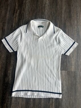 Giordano White Ribbed Polo Top with Navy Trim